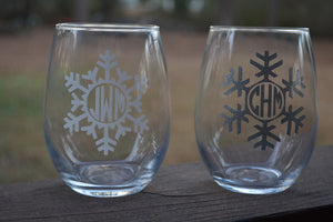 Snowflake Stemless Wine Glass