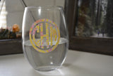 Patterned Monogrammed Wine Glass