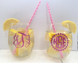 Monogrammed Stemless Wine Glass