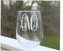 Etched Stemless Wine Glass